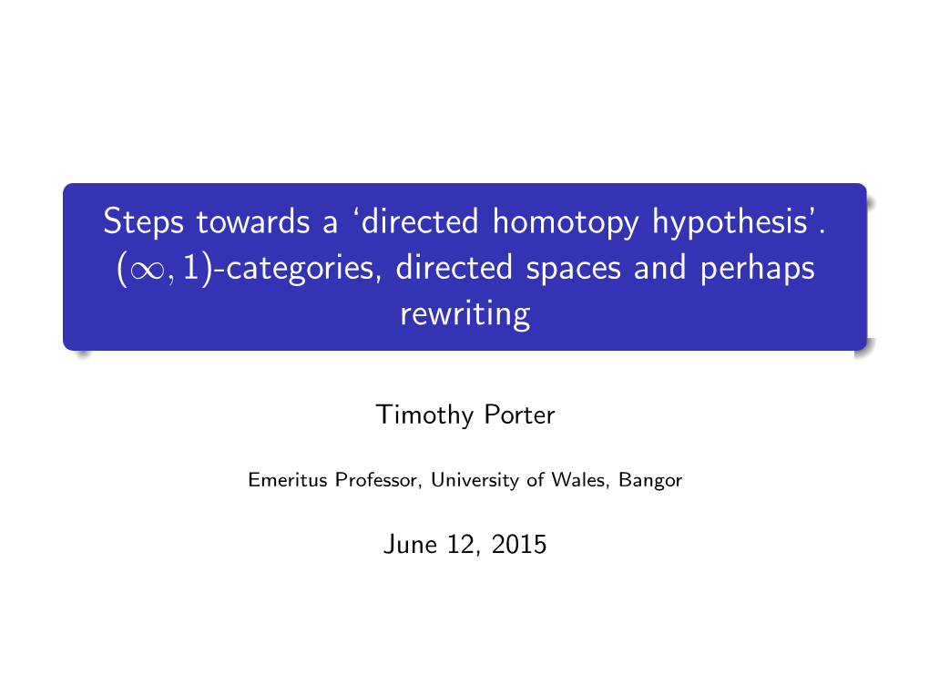 Directed Homotopy Hypothesis'. (,1)-Categories