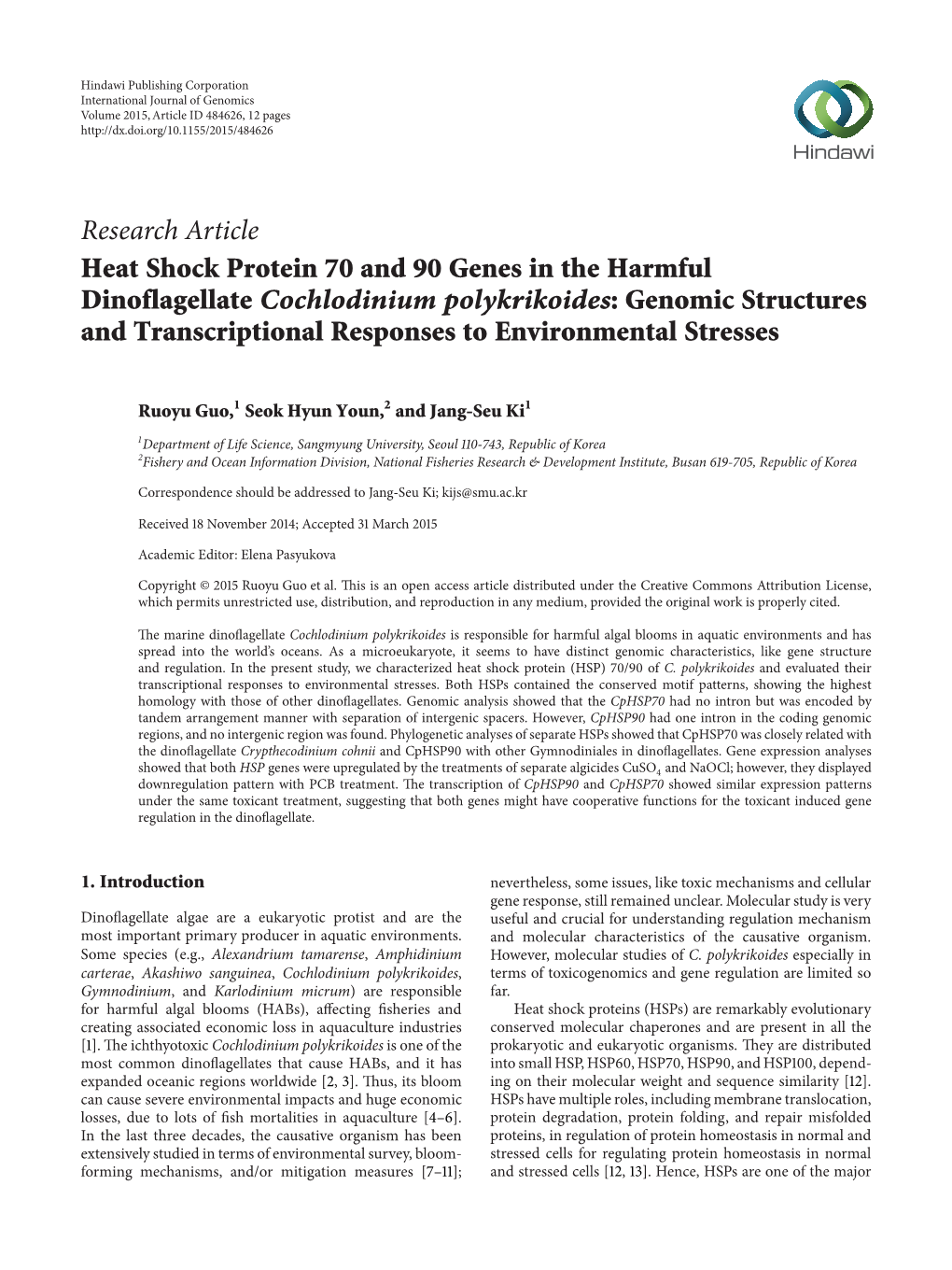 Heat Shock Protein 70 and 90 Genes in the Harmful Dinoflagellate