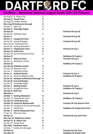 Dartford – Vanarama National League South 2021/22 Fixtures Sat Aug 14 St