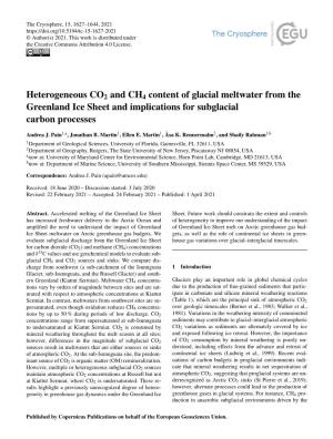 Heterogeneous CO2 and CH4 Content of Glacial Meltwater from the Greenland Ice Sheet and Implications for Subglacial Carbon Processes