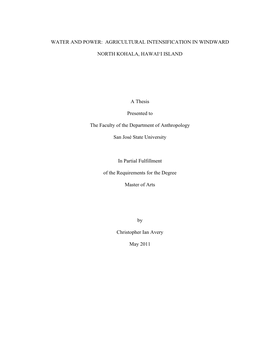 Agricultural Intensification in Windward North Kohala, Hawai'i