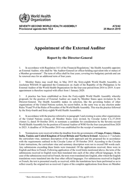 Appointment of the External Auditor