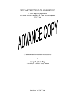 MINING, ENVIRONMENT and DEVELOPMENT a Series of Papers