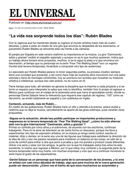 “La Vida Nos Sorprende Todos Los Días”: Rubén Blades