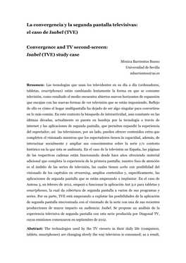 La Convergencia Y La Segunda Pantalla Televisivas: El Caso De Isabel (TVE)