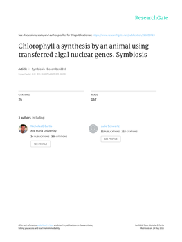 Chlorophyll a Synthesis by an Animal Using Transferred Algal Nuclear Genes