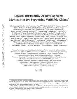 Toward Trustworthy AI Development: Mechanisms for Supporting Verifiable Claims