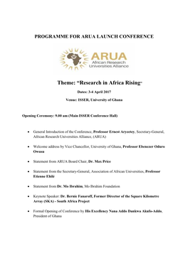 Theme: “Research in Africa Rising”