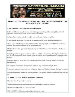 Floyd Mayweather and Mayweather Promotions Fighters Media Workout Quotes