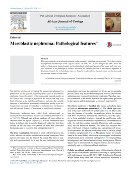 Mesoblastic Nephroma: Pathological Features