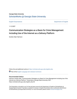 Communication Strategies As a Basis for Crisis Management Including Use of the Internet As a Delivery Platform