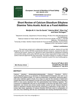 Short Review of Calcium Disodium Ethylene Diamine Tetra Acetic Acid As a Food Additive