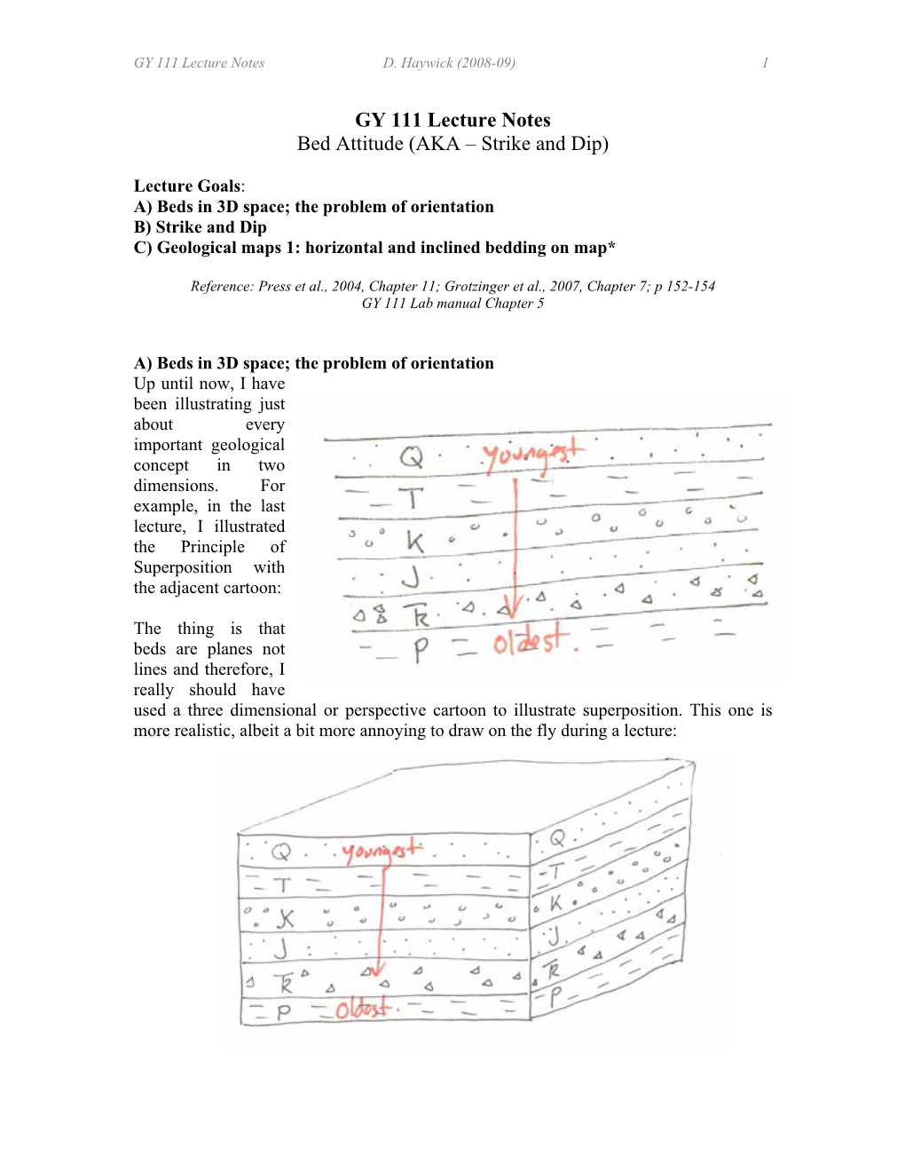 GY 111 Lecture Notes Bed Attitude (AKA – Strike and Dip)