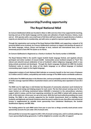 Sponsorship/Funding Opportunity the Royal National Mòd