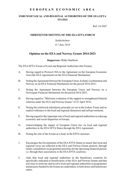 EUROPEAN ECONOMIC AREA Opinion on the EEA and Norway