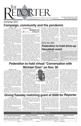 Federation to Hold Virtual “Conversation with Michael Oren” on Nov. 30 Giving Tuesday Matching Grant of $500 for Reporter Ca