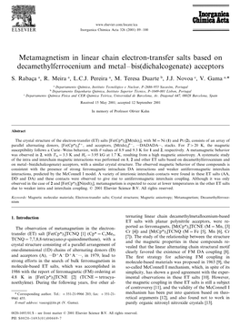 Metamagnetism in Linear Chain Electron-Transfer Salts Based on Decamethylferrocenium and Metal–Bis(Dichalcogenate) Acceptors