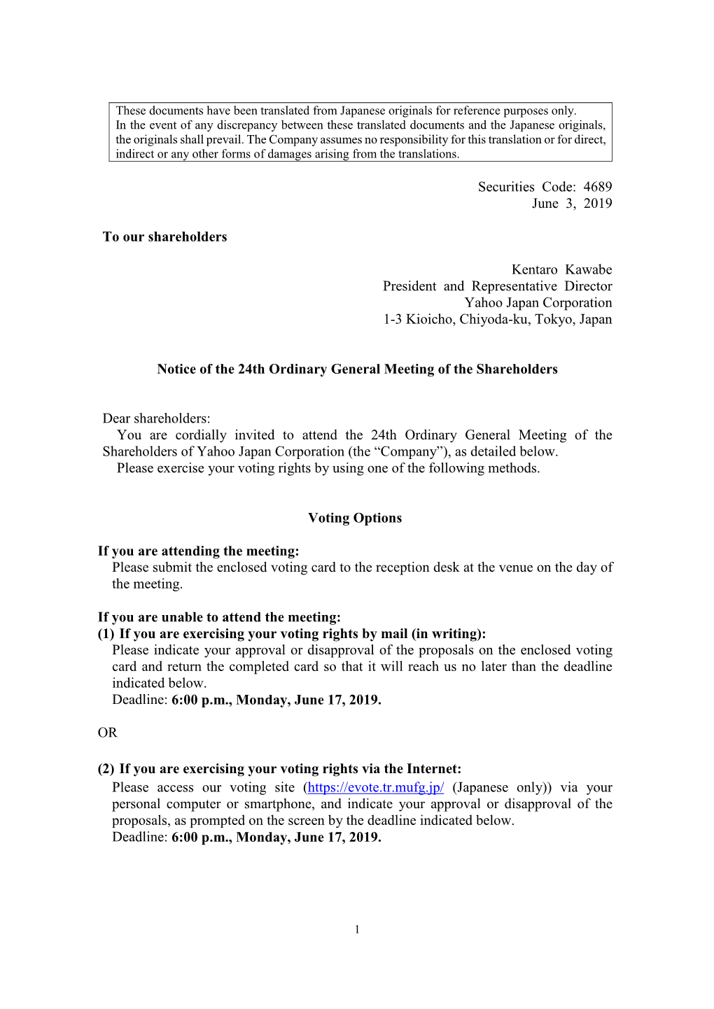 Notice of the 24Th Ordinary General Meeting of the Shareholders