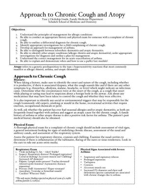 Approach to Chronic Cough and Atopy Year 3 Clerkship Guide, Family Medicine Department Schulich School of Medicine and Dentistry ______Objectives 1