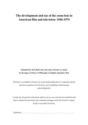 The Development and Use of the Zoom Lens in American Film and Television: 1946-1974