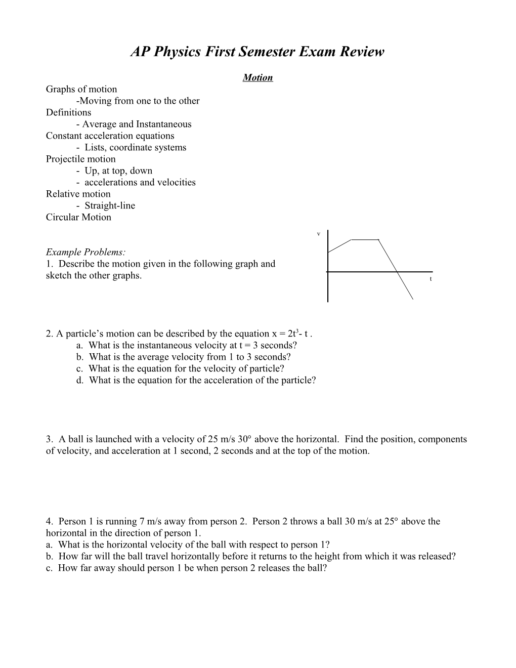 AP Physics First Semester Topics List