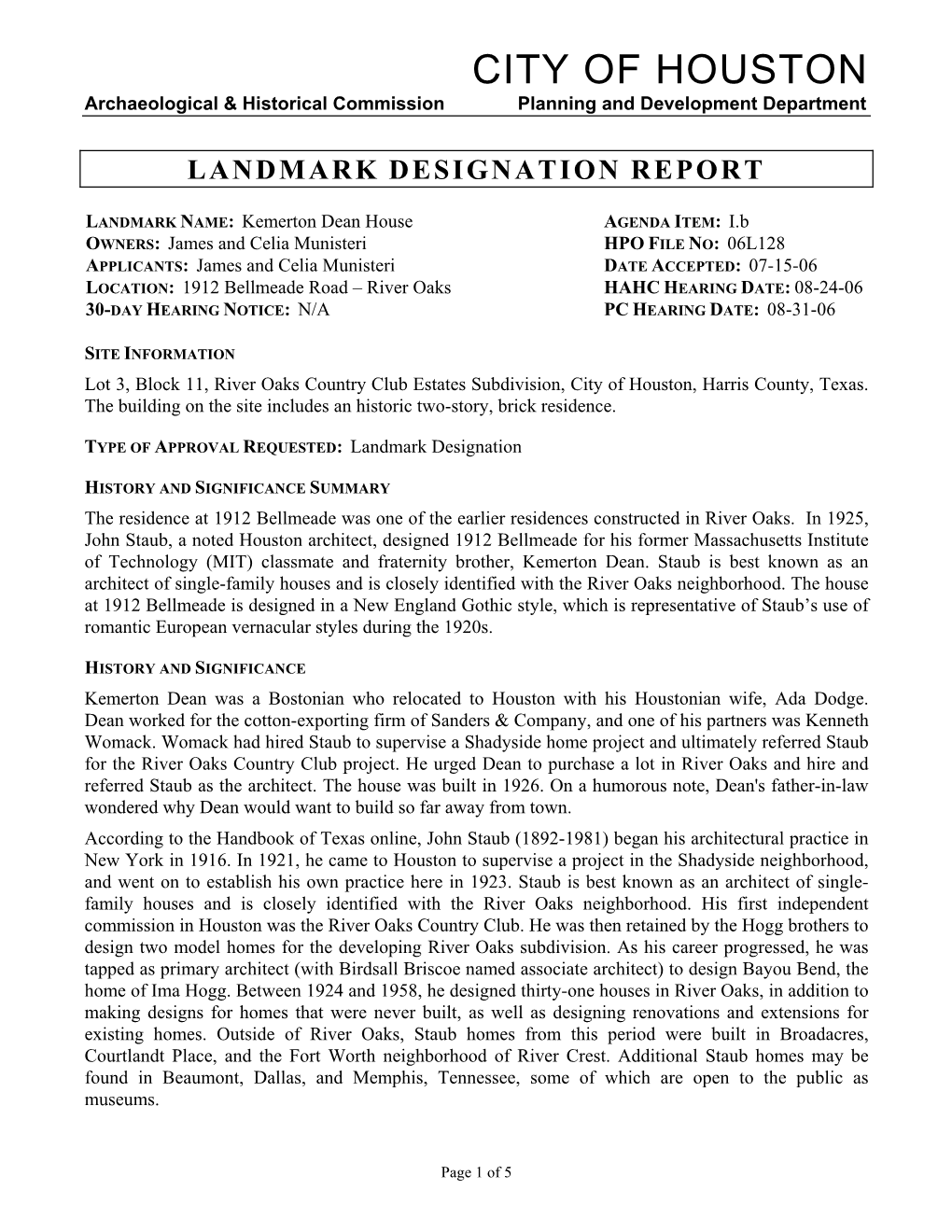 Landmark Designation Report