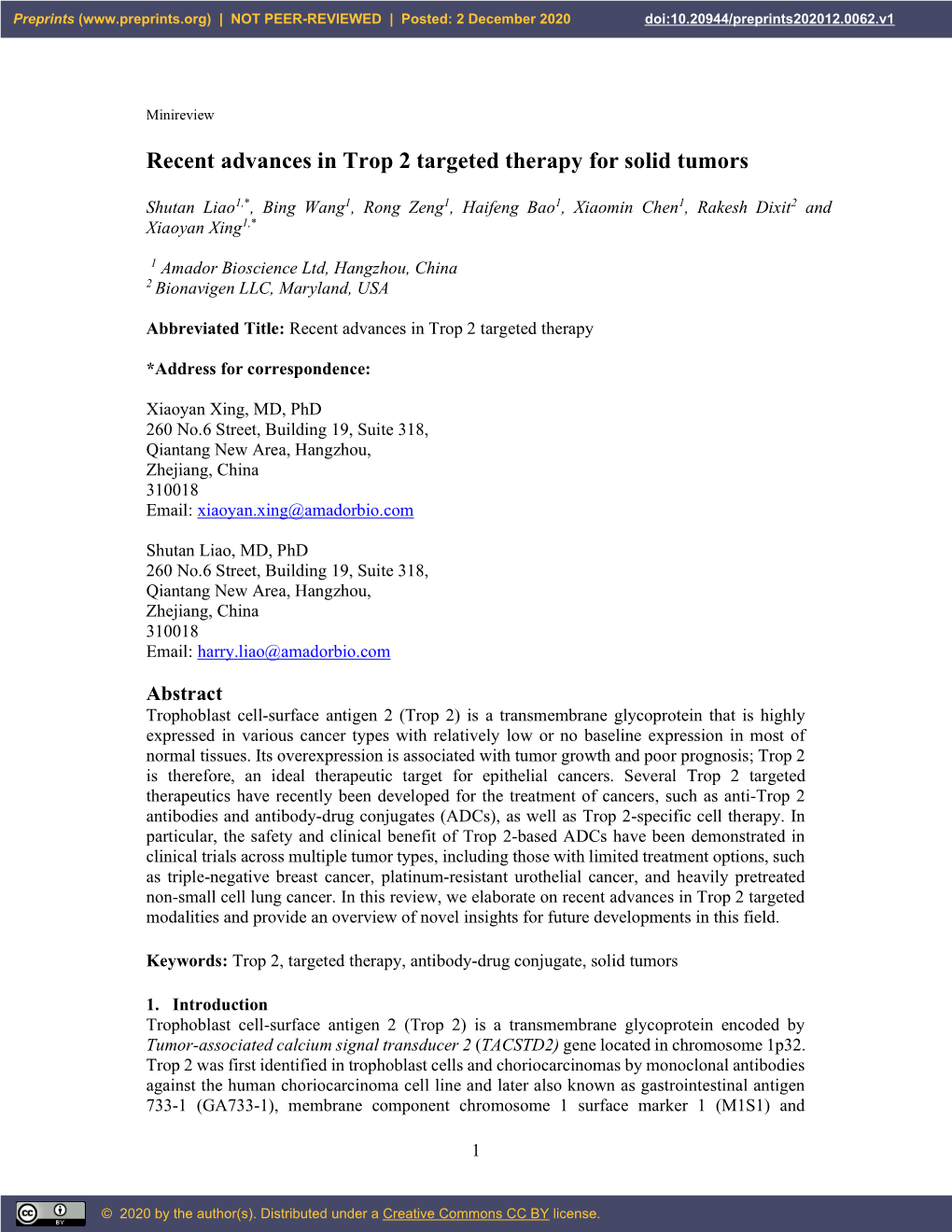 Recent Advances in Trop 2 Targeted Therapy for Solid Tumors