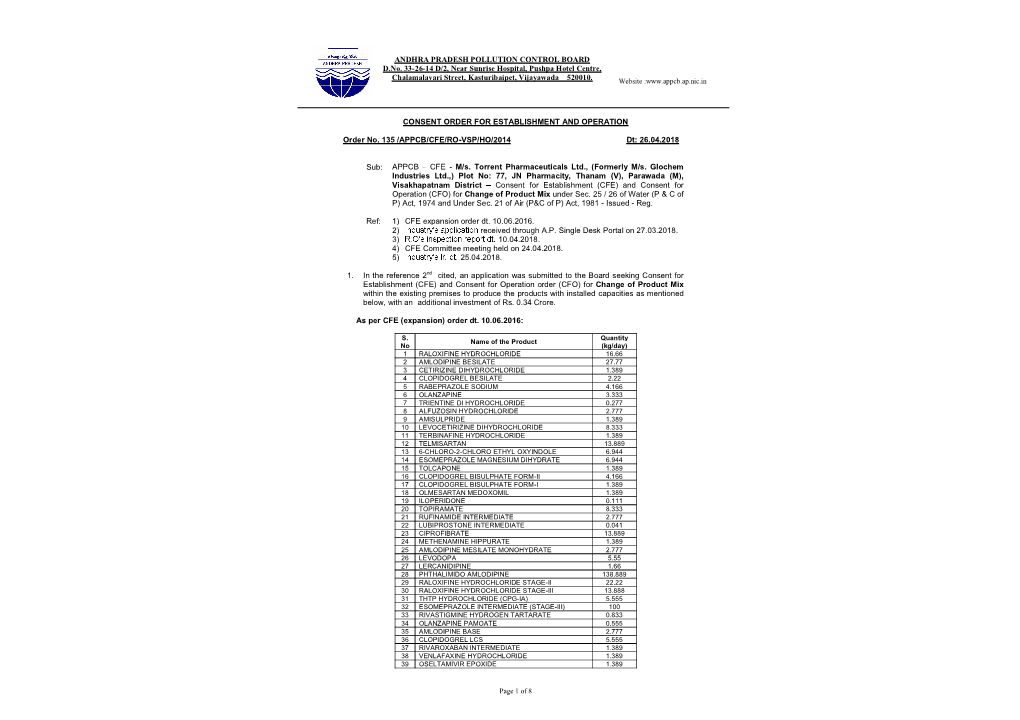 Page 1 of 8 CONSENT ORDER for ESTABLISHMENT AND