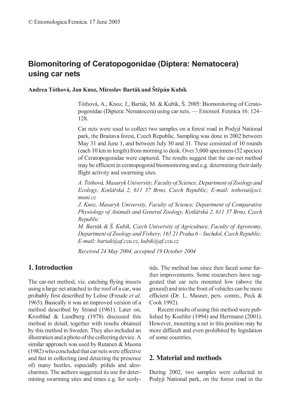 Biomonitoring of Ceratopogonidae (Diptera: Nematocera) Using Car Nets