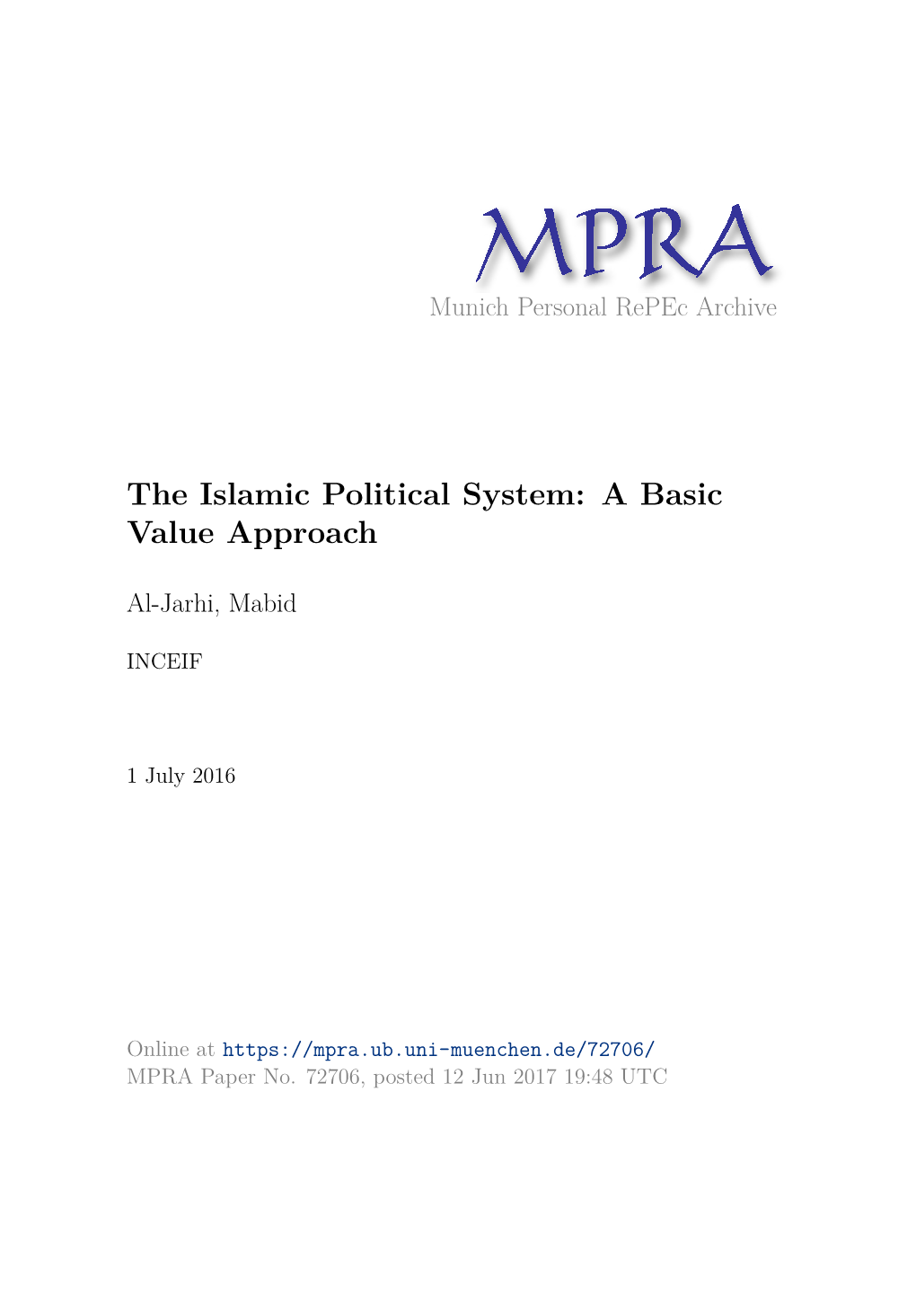 The Islamic Political System: a Basic Value Approach