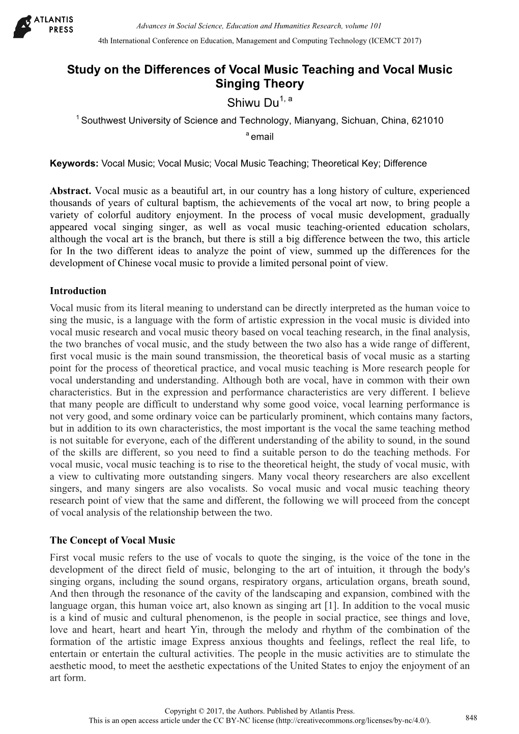 Study on the Differences of Vocal Music Teaching and Vocal Music