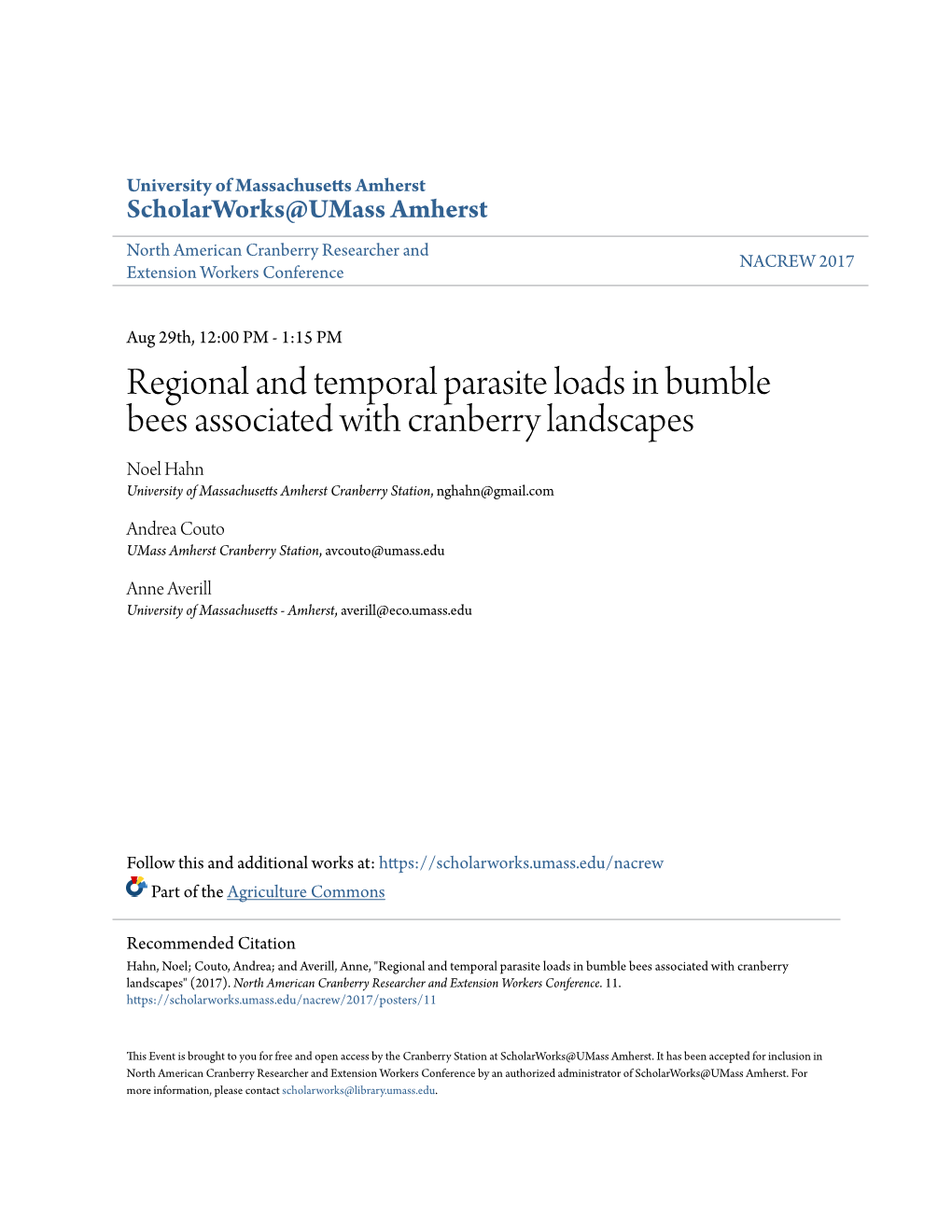 Regional and Temporal Parasite Loads in Bumble Bees Associated With