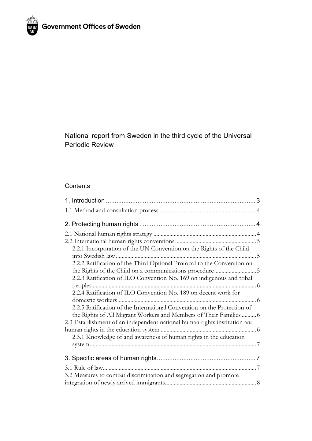 National Report from Sweden in the Third Cycle of the Universal Periodic Review