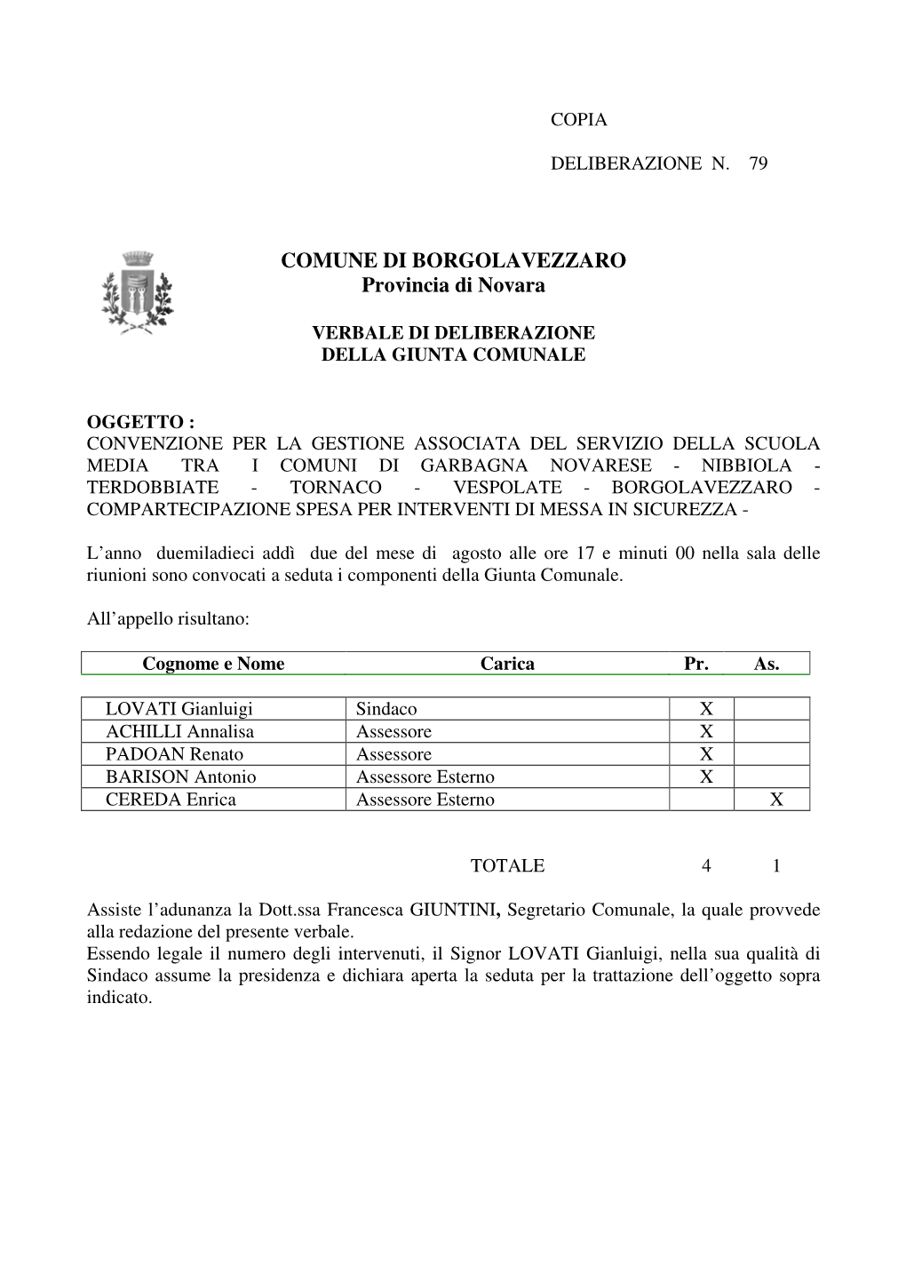 COMUNE DI BORGOLAVEZZARO Provincia Di Novara