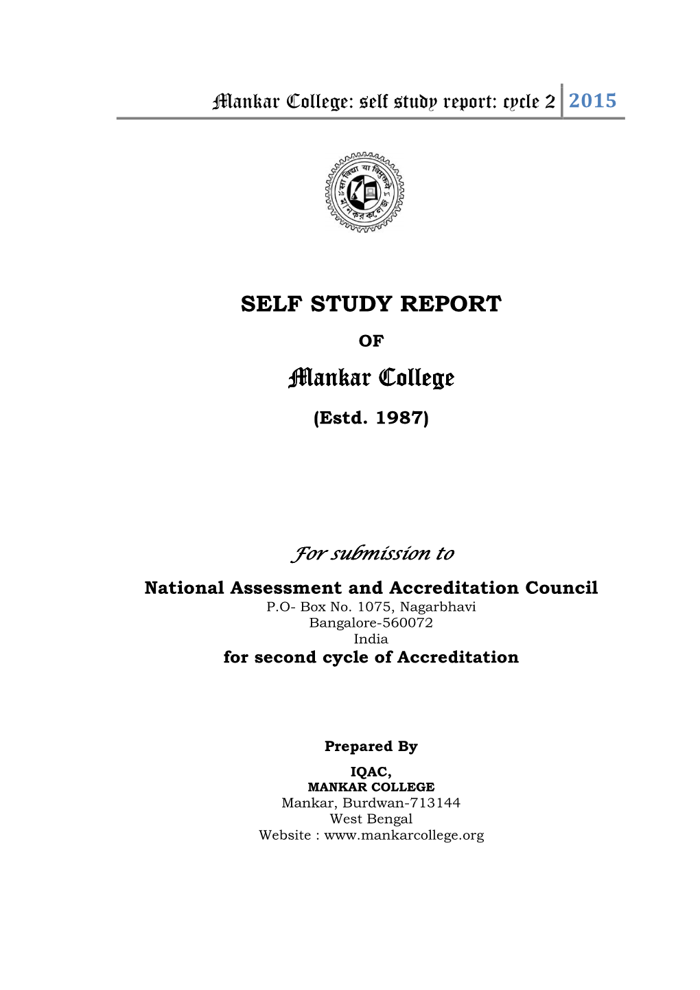 Self Study Report: Cycle 2 2015