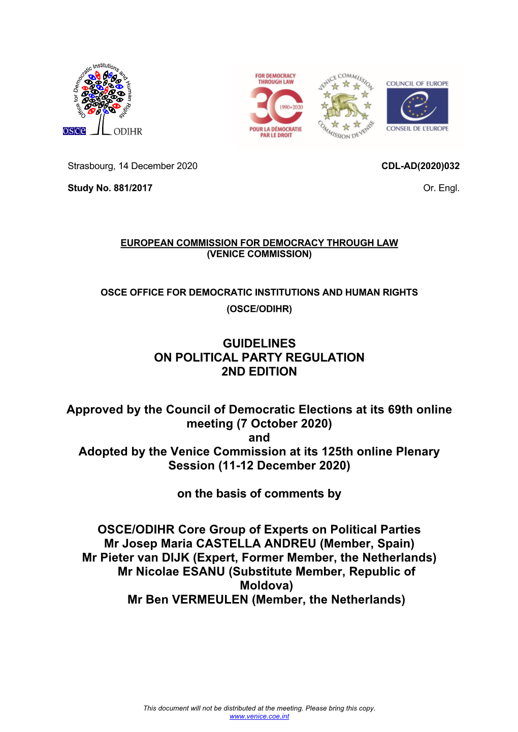 Guidelines on Political Party Regulation 2Nd Edition