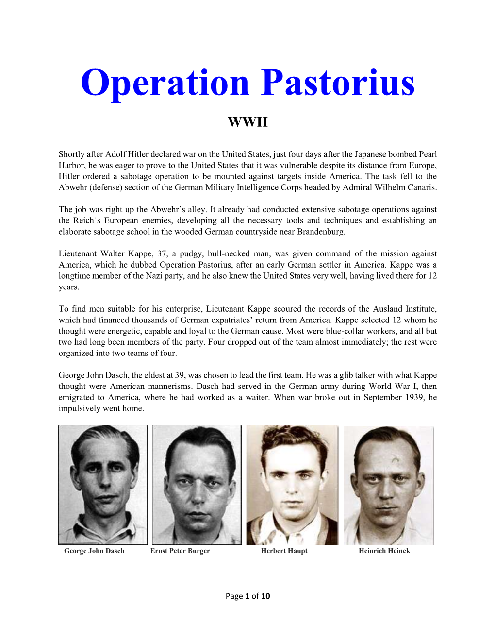 Operation Pastorius WWII