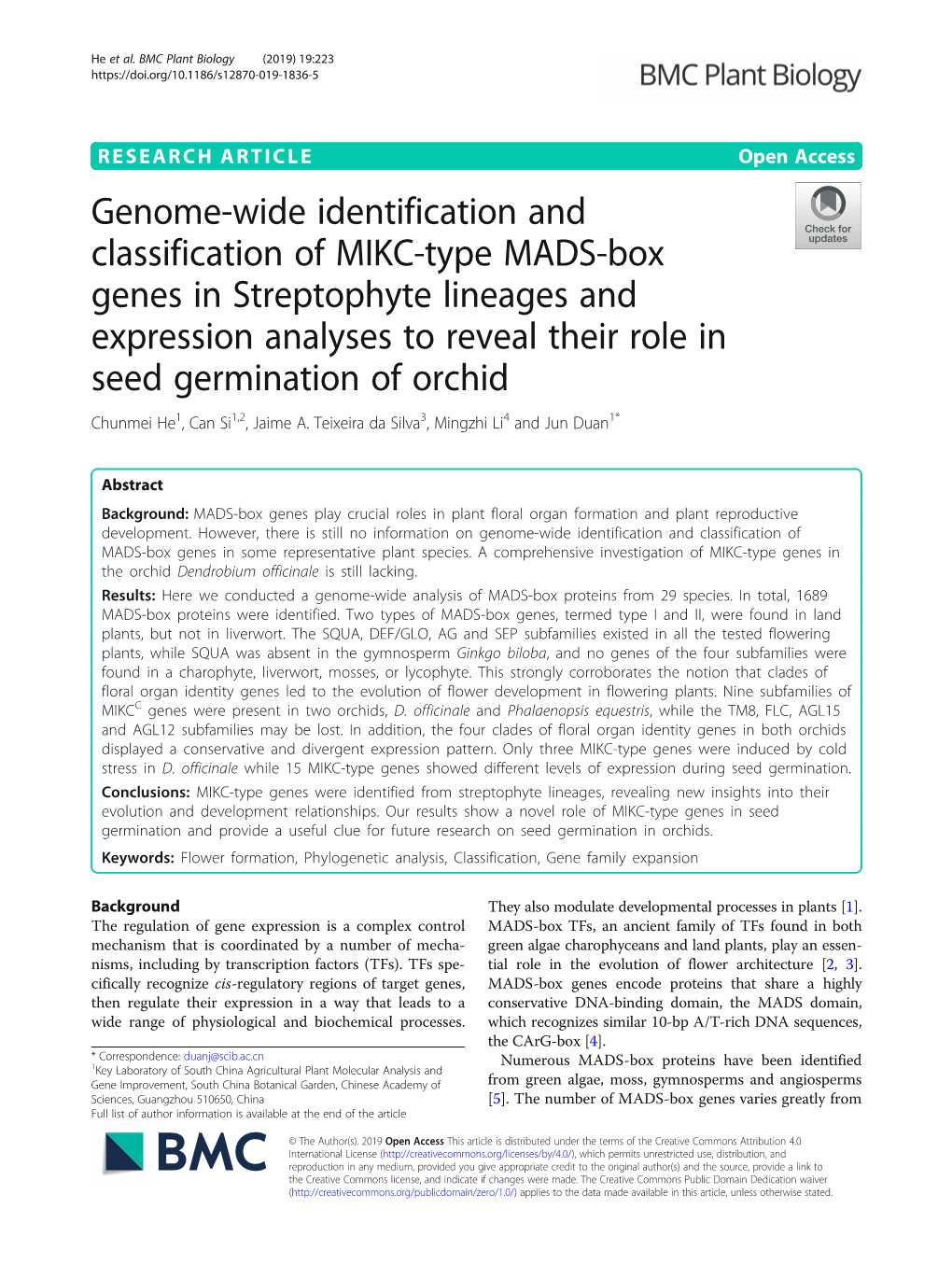 Genome-Wide Identification and Classification of MIKC-Type MADS