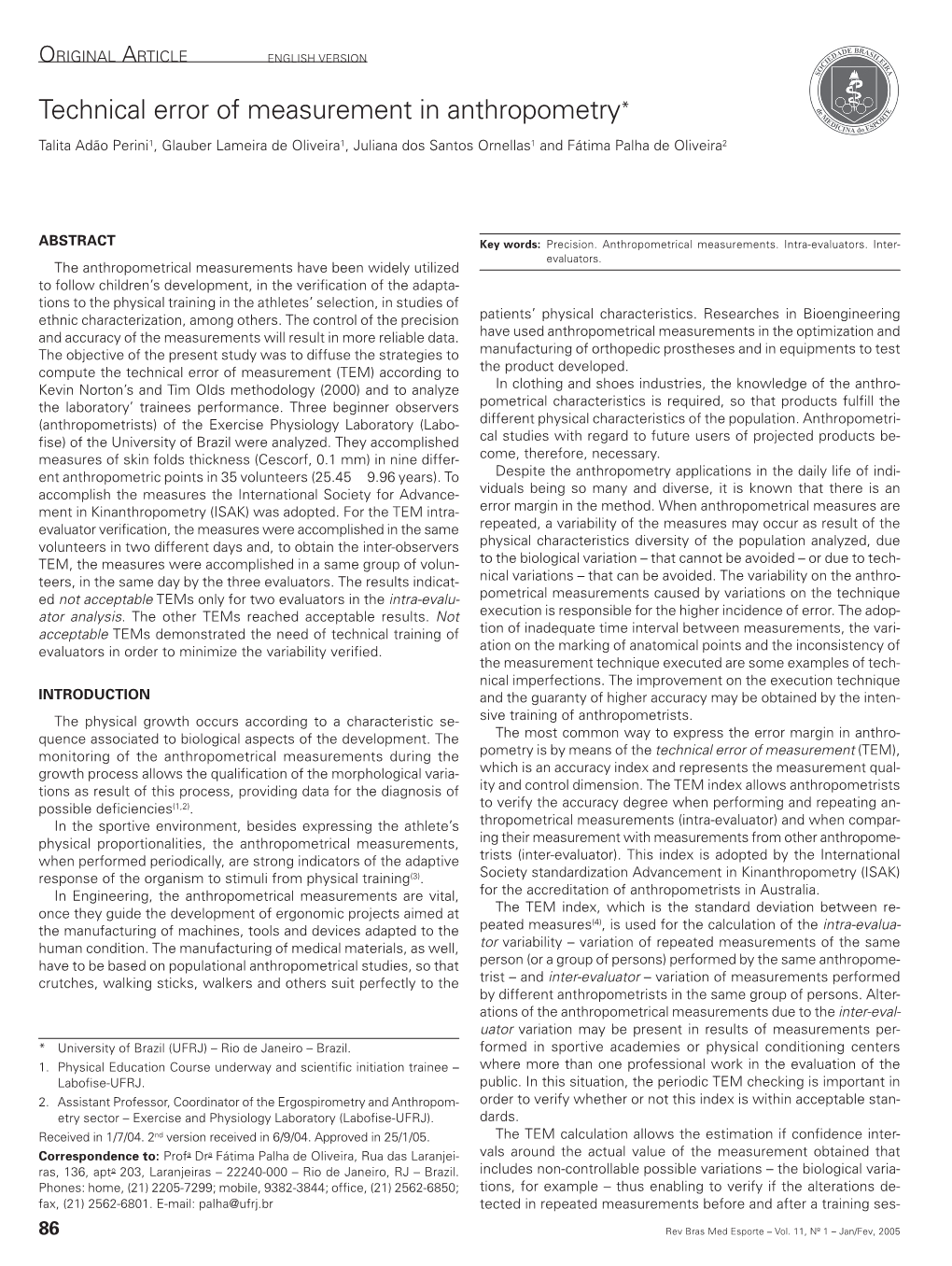 Technical Error of Measurement in Anthropometry*