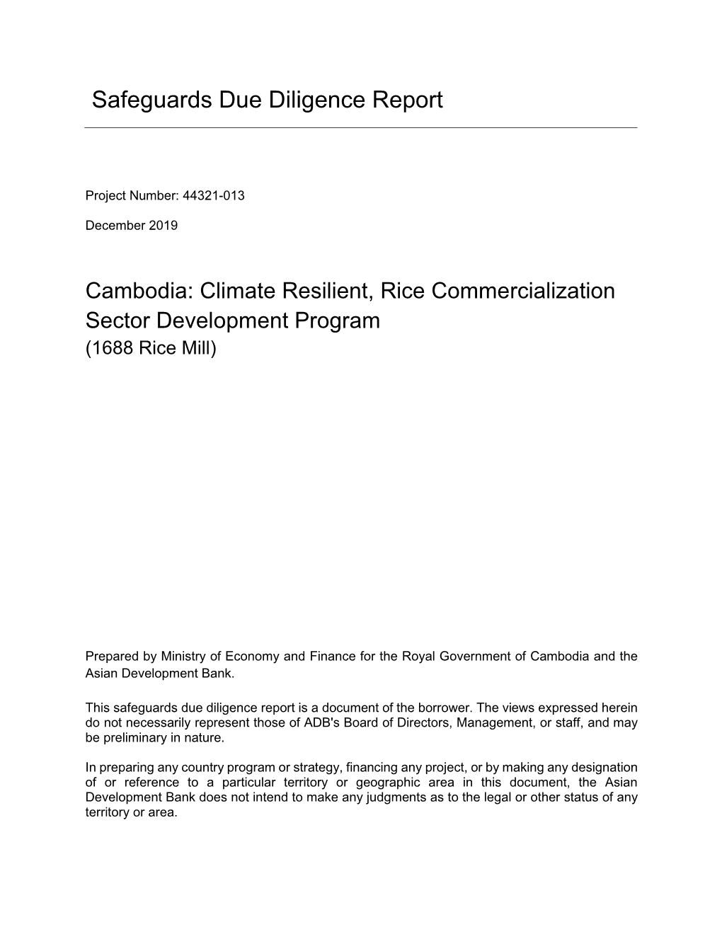 44321-013: Climate Resilient Rice Commercialization Sector