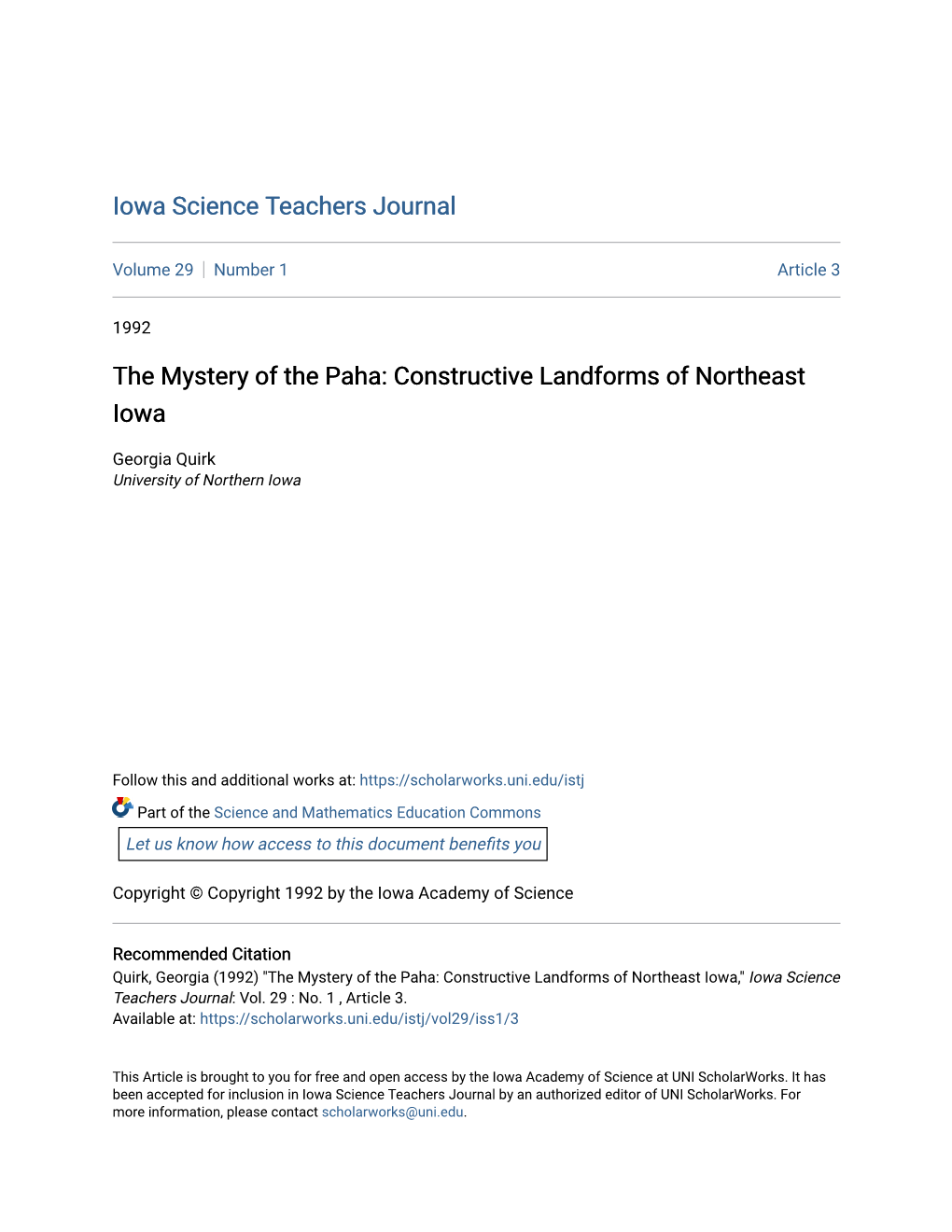 The Mystery of the Paha: Constructive Landforms of Northeast Iowa