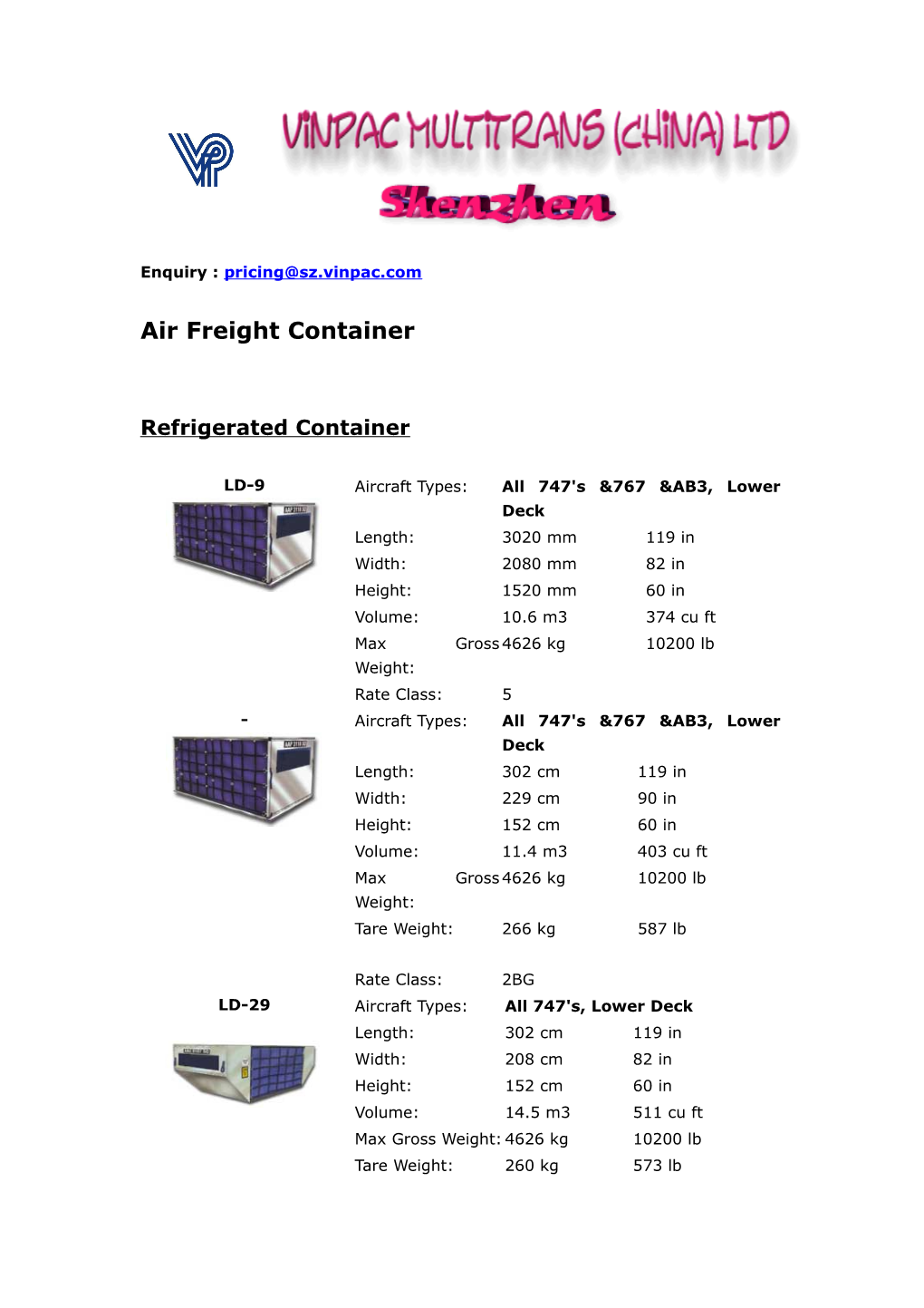 Air/Ocean Freight Container