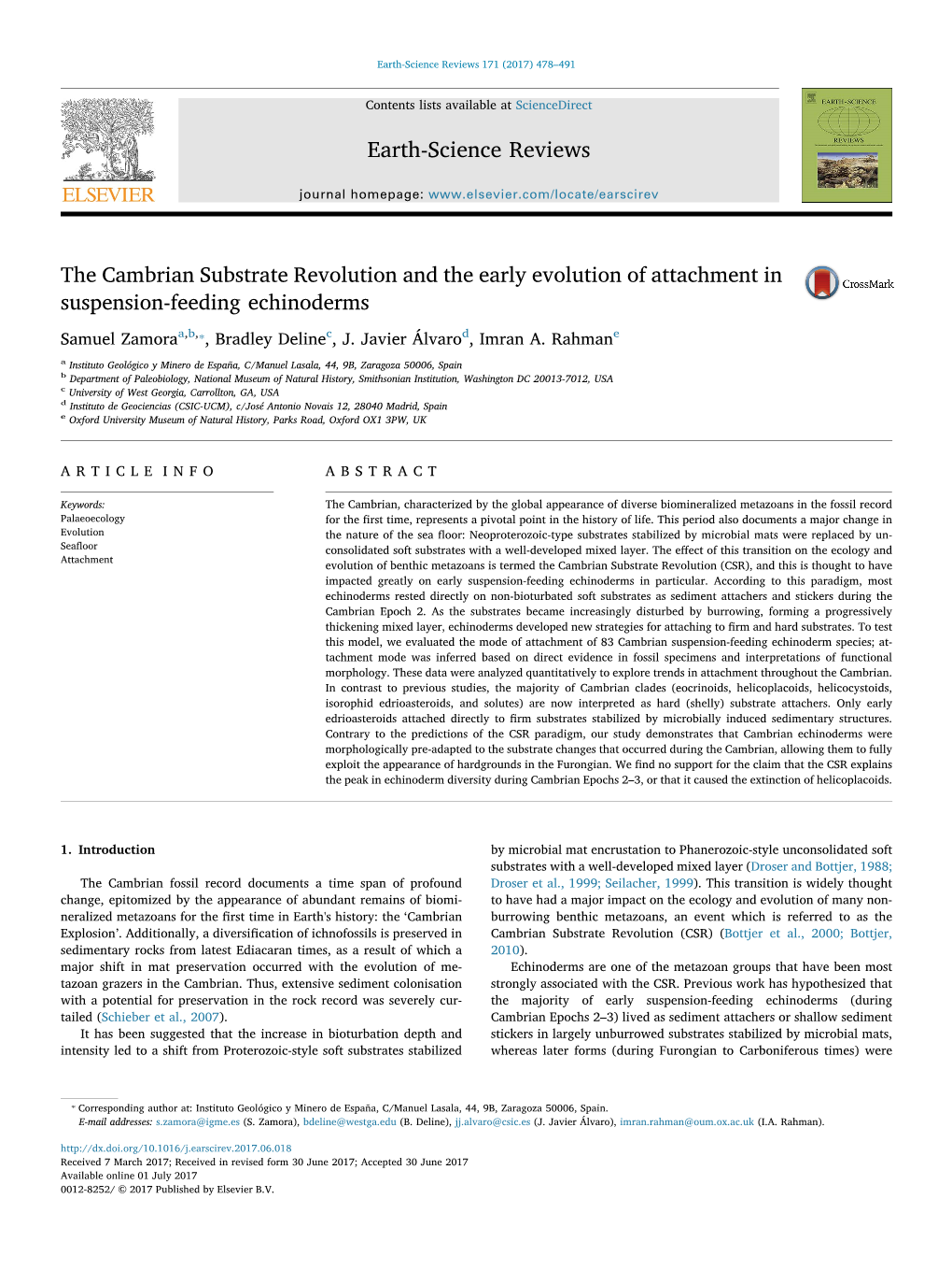 The Cambrian Substrate Revolution and the Early Evolution of Attachment in MARK Suspension-Feeding Echinoderms