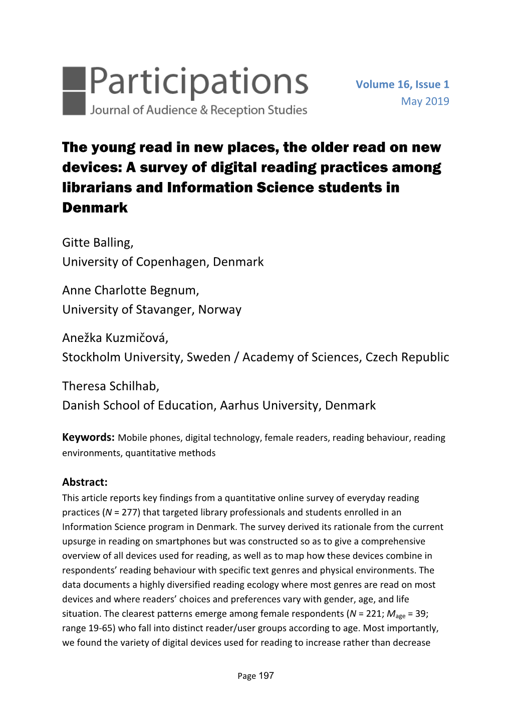 A Survey of Digital Reading Practices Among Librarians and Information Science Students in Denmark