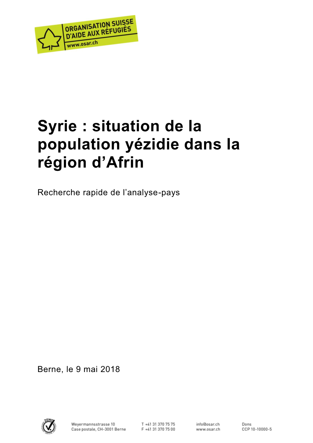 Syrie : Situation De La Population Yézidie Dans La Région D'afrin