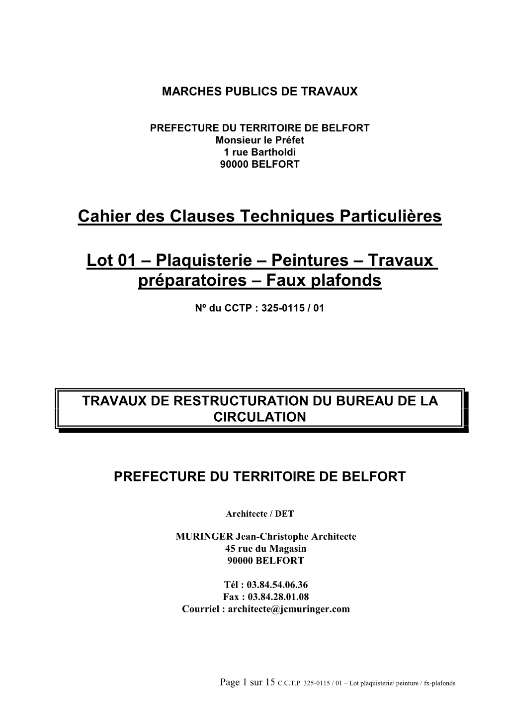 Cahier Des Clauses Techniques Particulières Lot 01 – Plaquisterie