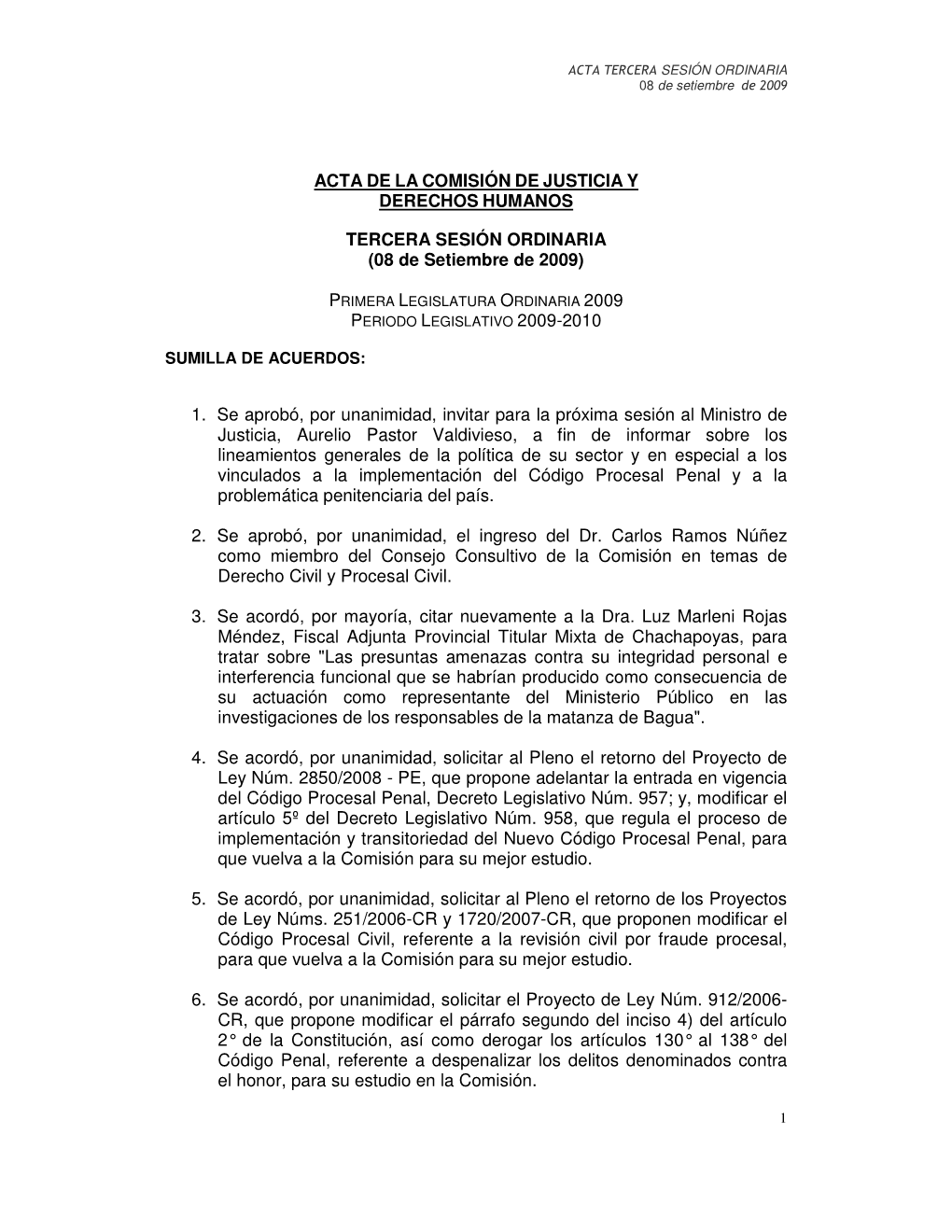 Acta De La Comisión De Justicia Y Derechos Humanos