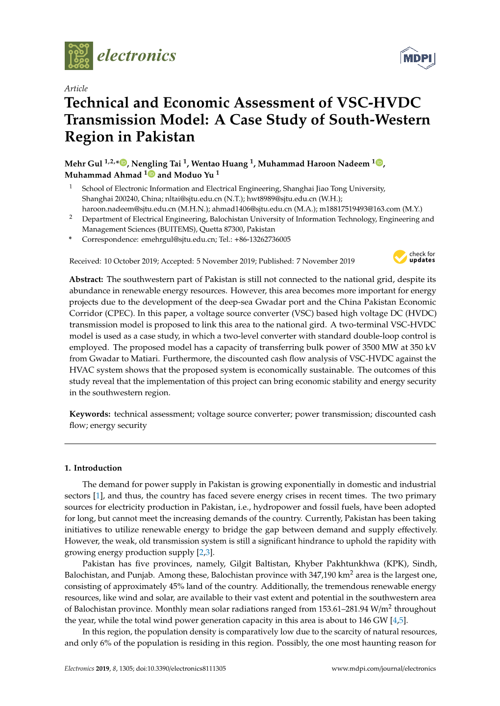 Technical and Economic Assessment of VSC-HVDC Transmission Model: a Case Study of South-Western Region in Pakistan