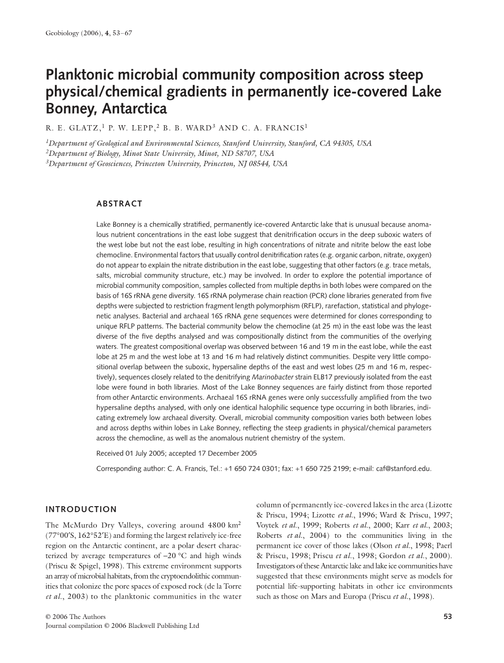 Planktonic Microbial Community Composition Across Steep Physical