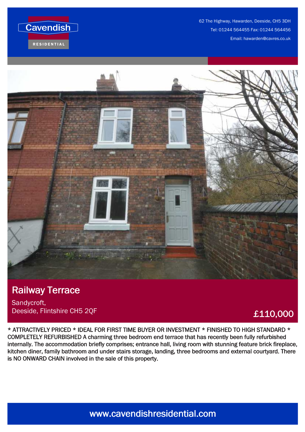 Railway Terrace Sandycroft, Deeside, Flintshire CH5 2QF £110,000